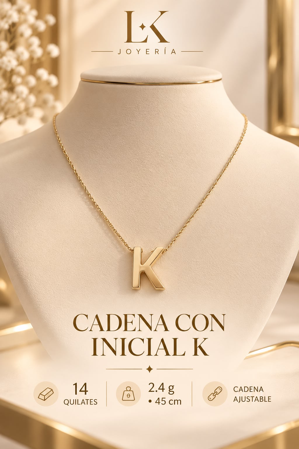 CADENA LETRA K 14K 2.4GR 45CM